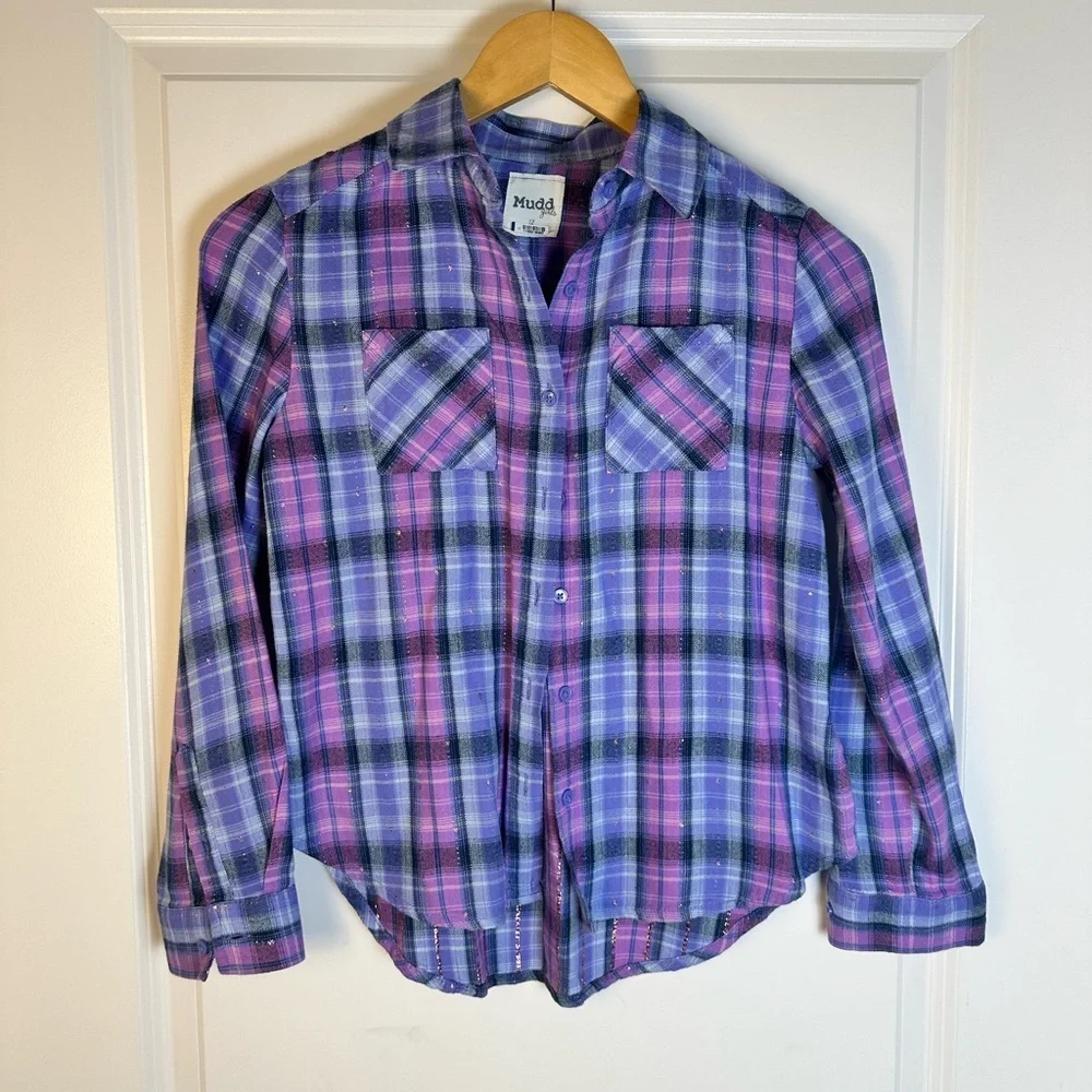 Mudd Kids Plaid Button Down Shirt - Pink and Blue